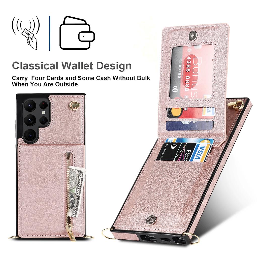 Portemonnee met Rits Crossbody Lanyard Hoesje Voor Samsung Galaxy S24 S25 Ultra S22 S21 Note20 S20 S23 Plus 5G Standaard Kaartsleuf Hoes