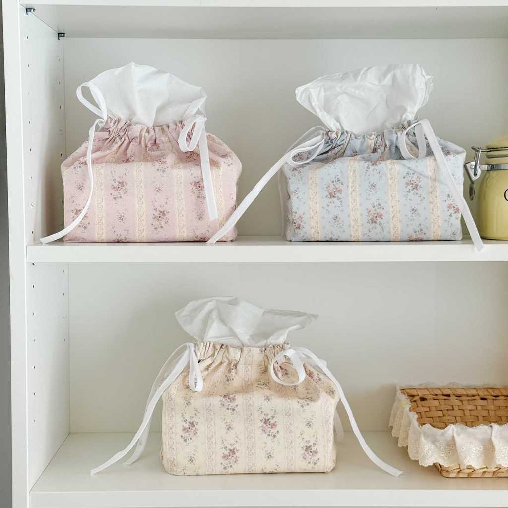 Copri scatola del fazzoletto in tessuto a righe floreali vintage per cucina e arredamento per la casa