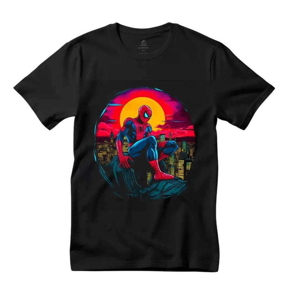 Spiderman Cityscape Sunset T-ShirtEmbrace Heroic Views Unisex T-Shirt XXL