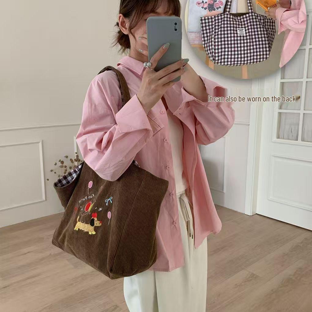 

Corduroy Plaid One-Shoulder Autumn Handbag: Fashionable, Cute, Versatile Underarm Bag