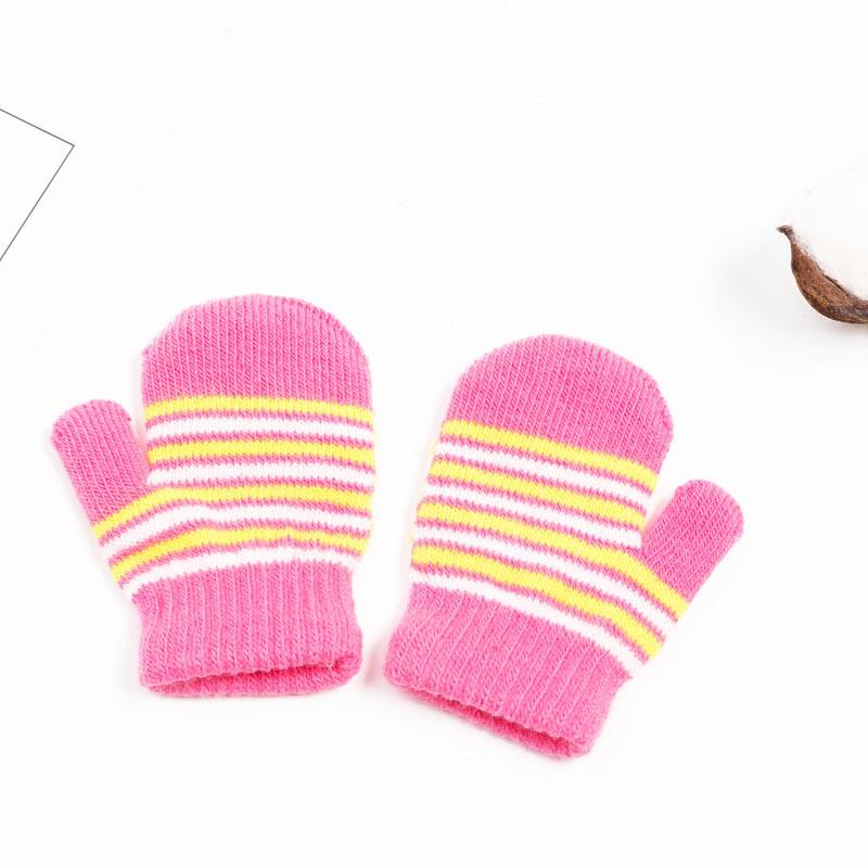 

1-2Y Winter Knitted Gloves Baby Infant Boys Girls Soft Warm Full Finger Stripe Gloves Children Toddler Mittens Ski Gloves Kids