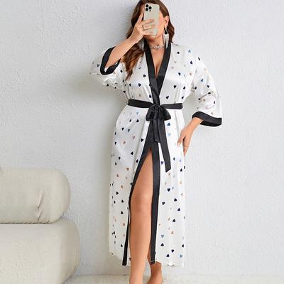 Estampa Casual Respirável Robe para Mulheres Patchwork Manga Comprida Cordão Macio Sexy Pijama Leve Confortável Stylidh Plus Robe Longo