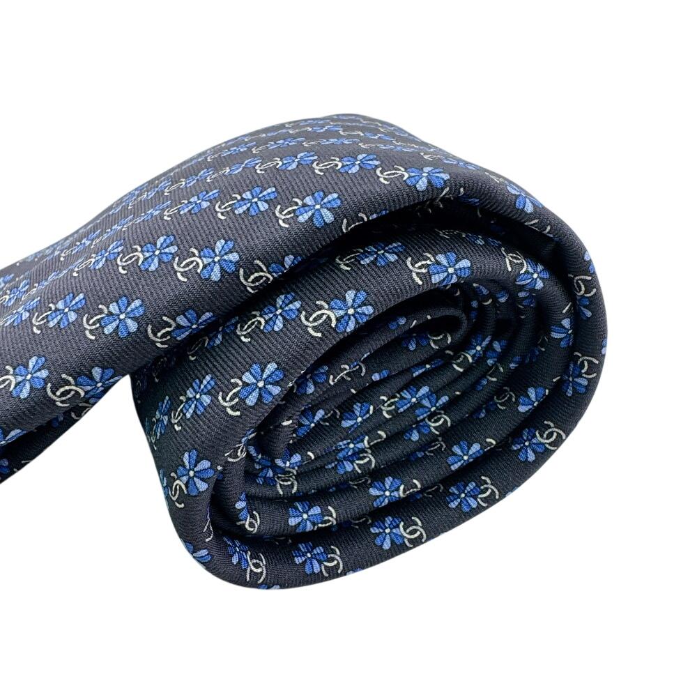Chanel COCO Mark Business Commuting Flour Silk Tie Navy Silk Used
