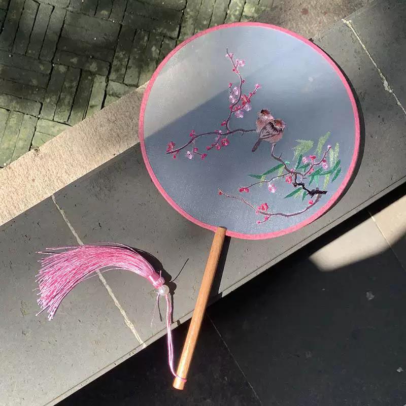 Embroidered Round Fan, Chinese Ancient Style Round Fan, Fairy-Like Hanfu Cheongsam Fan, Classical Palace Fan, Gardenia Jasmine Dance Fan