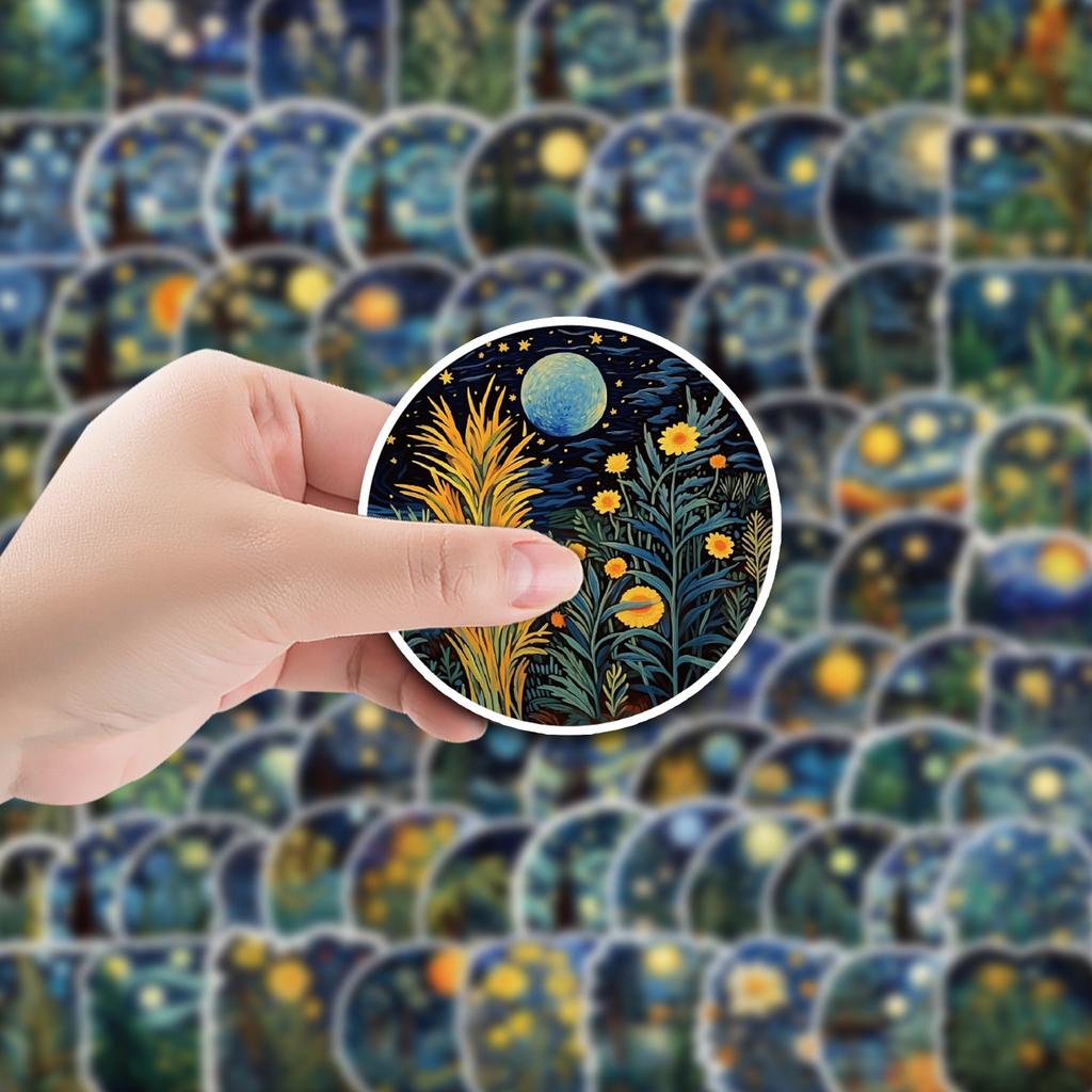 100 Van Gogh's Starry Sky Graffiti Stickers Car Mobile Phone Water Cup Decoration Stickers Waterproof Creative Suitcase Stickers
