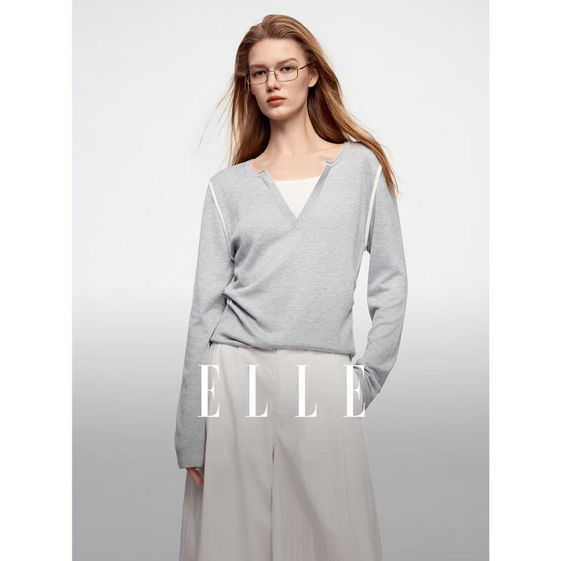 ELLE Women s Color-block V-Neck Knit Sweater S