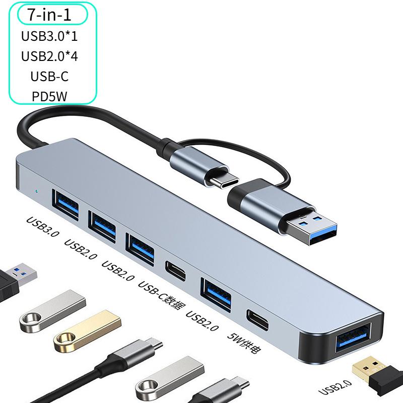 7/8Port USB C Hub Expander Multiport Adapter TypeC Splitter Dock USB3.0 Port for Xiaomi Phone Tablet Fast Data Transfer Charging