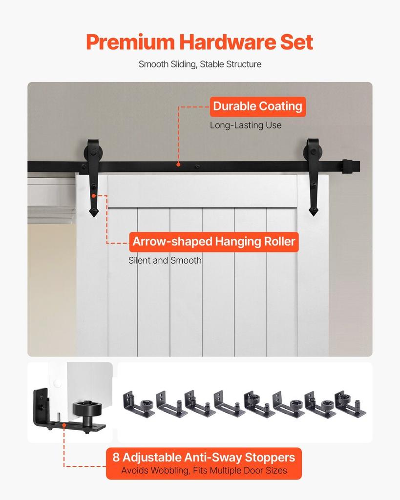 Sliding Barn Door with Hardware Kit 914 X 2134mm MDF Panel PVC Surface