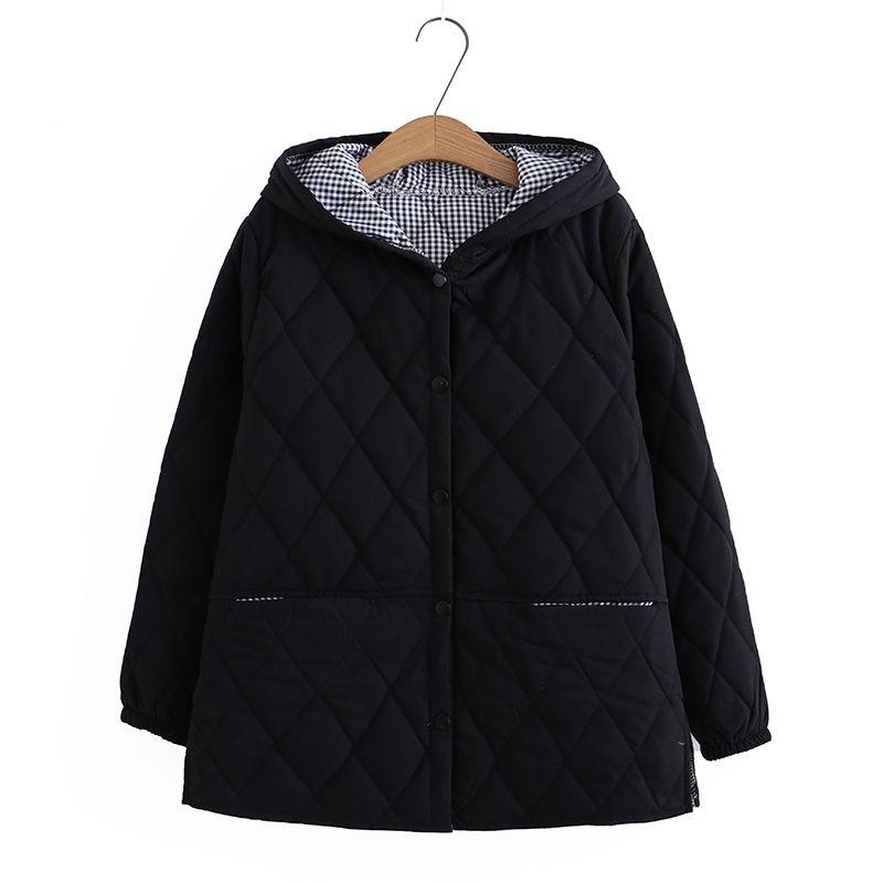 Padded Jacket Jacket Women's Large Size Loose Casual Western-style Middle-aged and Elderly Fat Mother Solid Color Hooded Padded Jacket