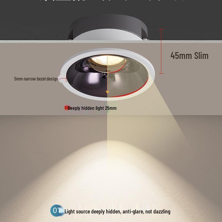 Recessed Anti-Glare Thin Downlight for Low Ceiling - Household & Commercial Use
