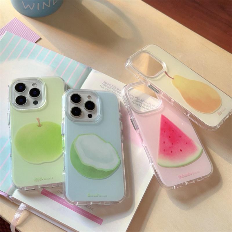 ins fruit apple pear watermelon coconut Phone Case for iPhone 16 15 14 13 Pro Max  Silicone shockproof and drop-proof cover
