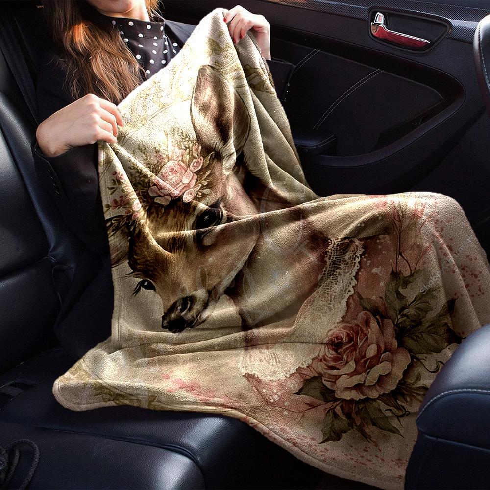1 Stück Hirsch, Blumen Decke Leichte Flanell Überwurfdecke für Sofa Bett Reise Camping Wohnzimmer Büro Couch Stuhl