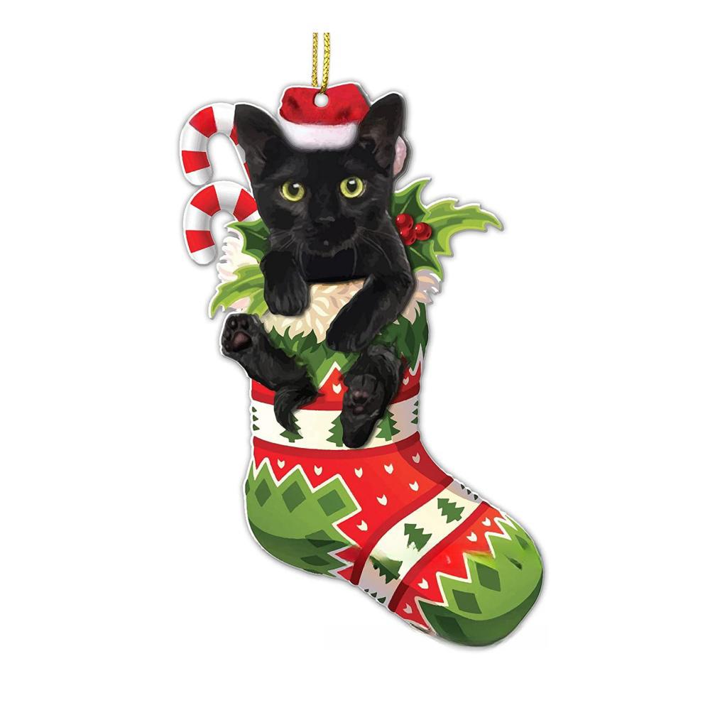 2025 Weihnachts-Kugel-Katzen-Ornament 2D Acryl Lustige Katzen-Ornamente Weihnachtsbaum Katze Hängende Dekorationen Haus Party Weihnachten Deko
