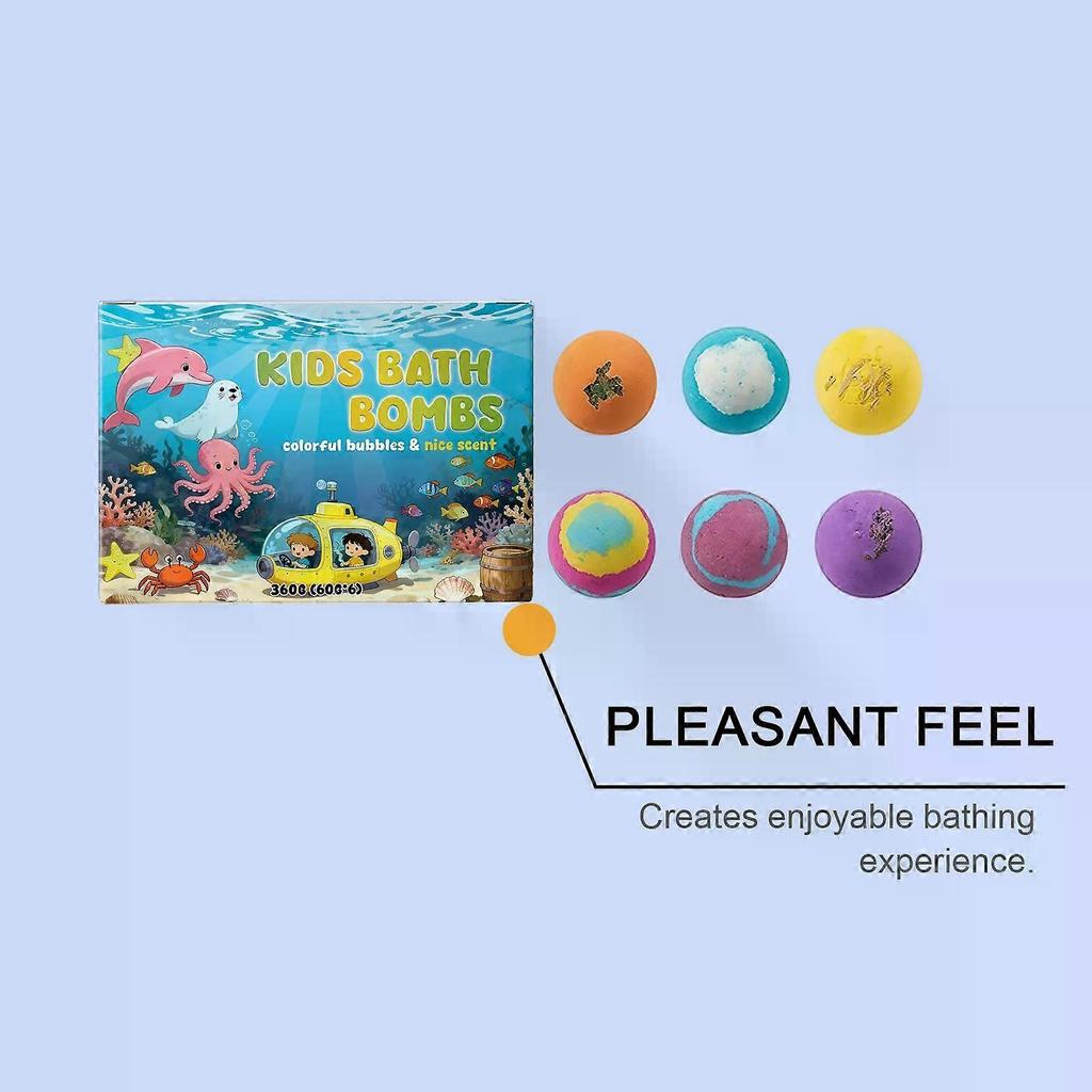 6 Pack Kids Bath Bombs Gift Set, Ocean Themed Fizzing Bath Bombs with Surprise Inside, Gentle Moisturizing Bubble Bath for Toddlers