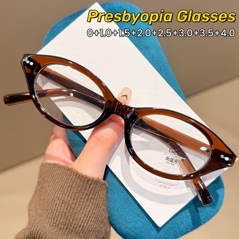 Fashionable Small Framed Cat-eye Reading OpticalGlasses Versatile HD Anti-Blue Light Spectacles Lightweight Comfortable Unisex 0 To +4.0