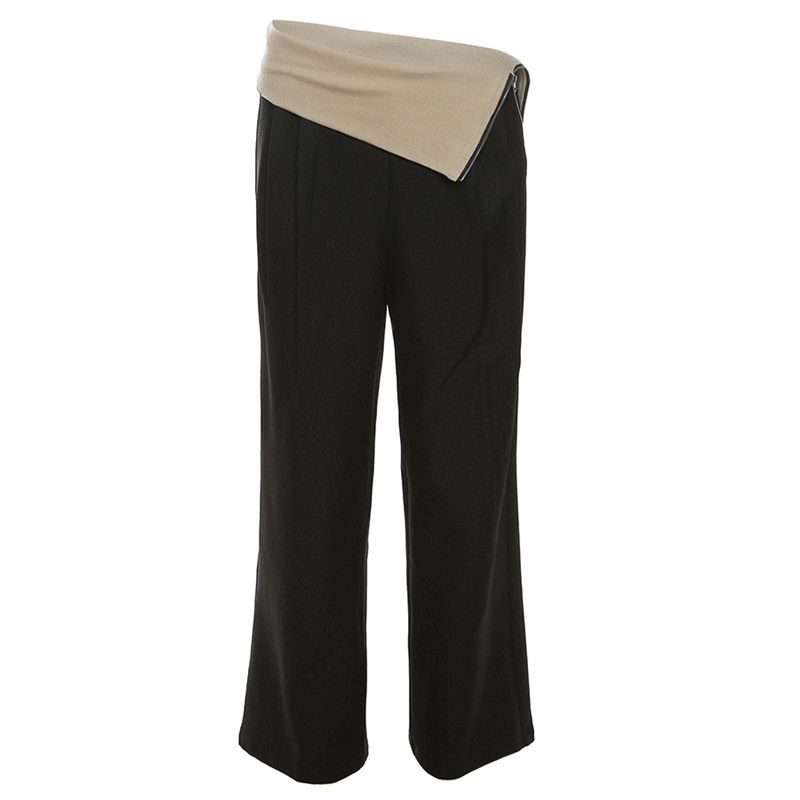 

Weird Puss Contrast Color High Waist Loose Casual Pants Black L