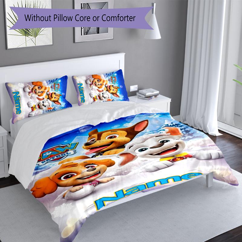 3pcs Custom Name Paw Patrol Bedding Set,Includes 1 Duvet Cover and 2 Pillowcases,All-season Bedroom Decor