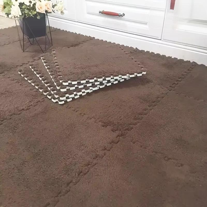 15Pcs Interlocking Fluffy Tiles with Border Square Rug Plush Puzzle Foam Floor Mat for Kids Thick Bedroom Floor Decoration