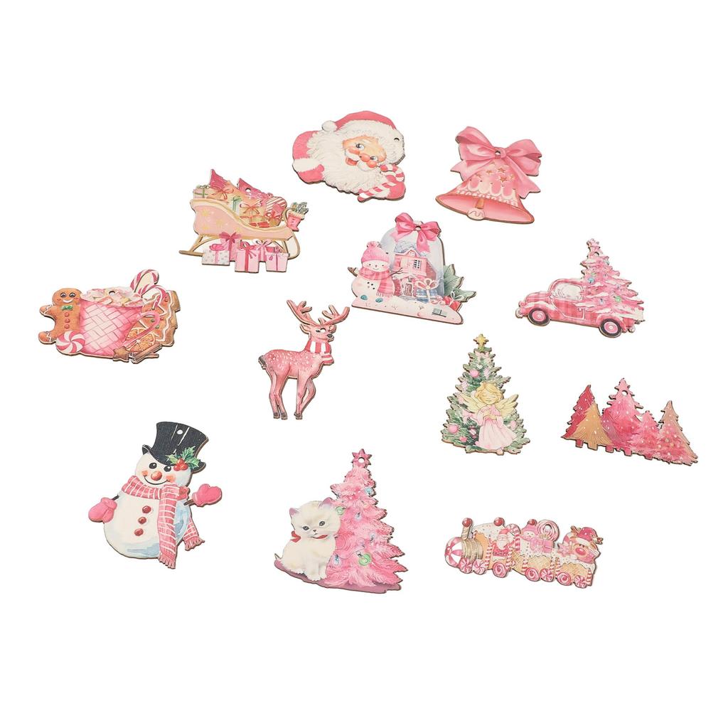 36pcs Xmas Hanging Wooden Ornaments Santa Snowman Xmas Tree Decorations Pendants Tags with Rope for