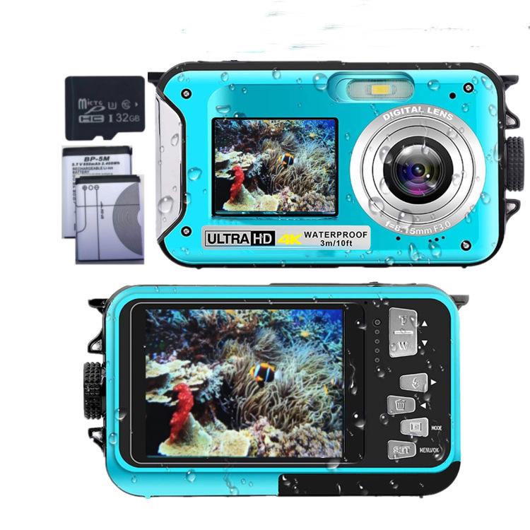 4K Doppelscreen Wasserdichte Tauchkamera 48MP 16x Zoom Taschenlampe Camcorder HD368A
