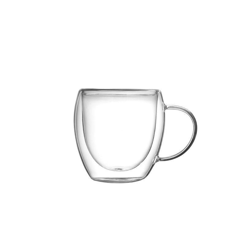 80-450ml Hitzebeständiger Glasbecher Doppelschichtig Anti-Heißer Griff Blei-frei Milchtasse Fruchttee Tasse mit Griff Transparent Kaffeetasse