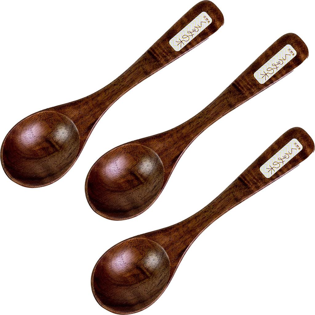 Minoru Pottery Wooden Walnut Soup Set of 3 Cutlery, Spoons,
