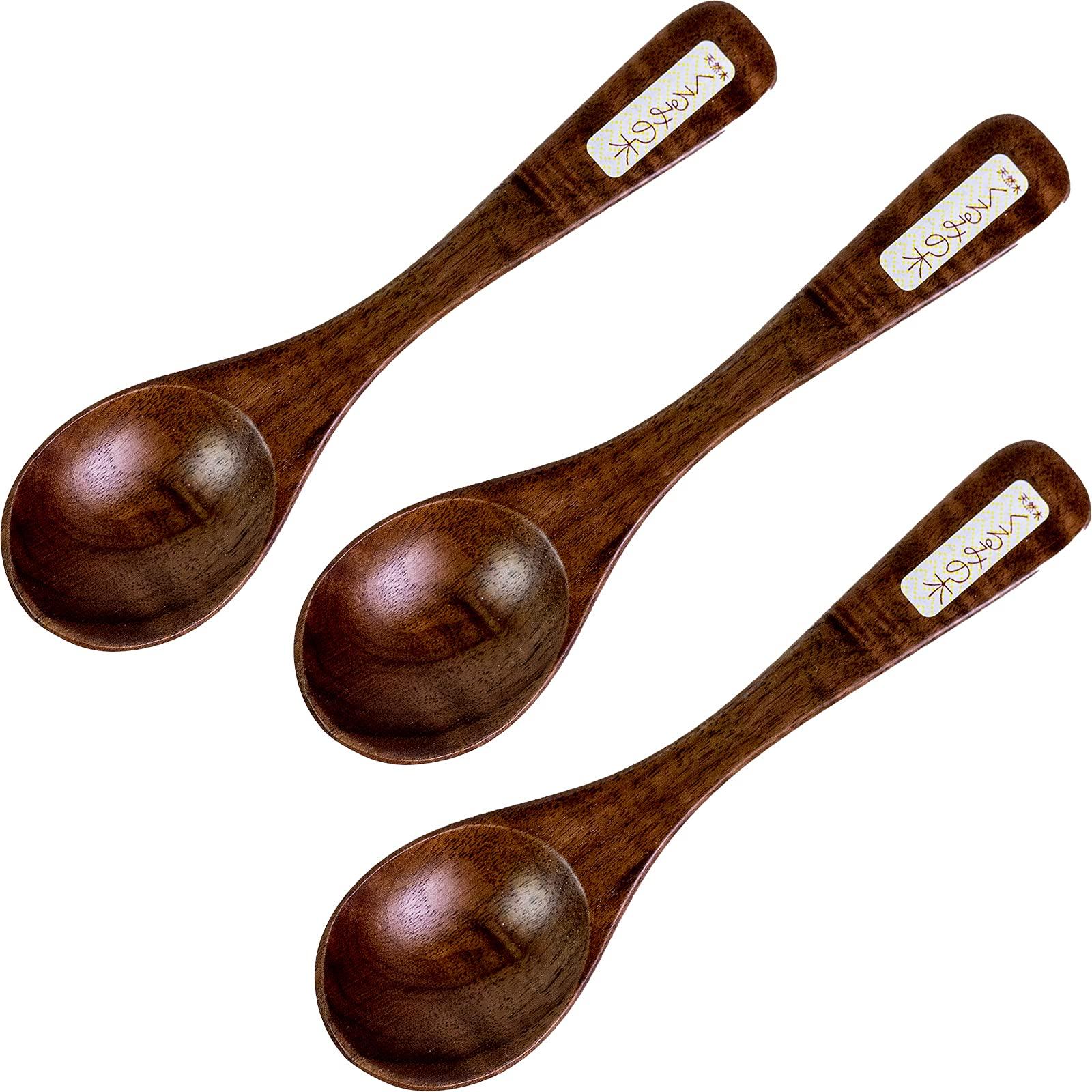 

Minoru Pottery Wooden Walnut Soup Set of 3 Cutlery, Spoons,