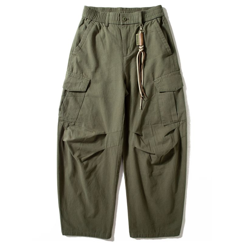 Men's Cargo Pants 2025 Autumn New Style Cool Retro Loose Straight Casual Long Pants with Multiple Pockets and Drawstring Wide-Leg Pants