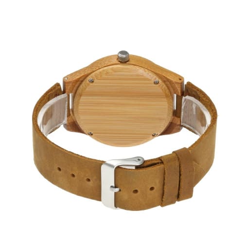 COOFEEL Wooden Watch with Cowhide Leather Strap, Bamboo Wood, for Men and Women, Luxury Brand, Natural Wood Carving (Women's Watch)