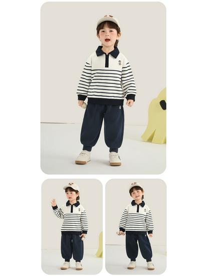 Kaka Panda Kids' Polo Neck Sweatshirt Set - Boys' & Girls' Spring Two-Piece Outfit