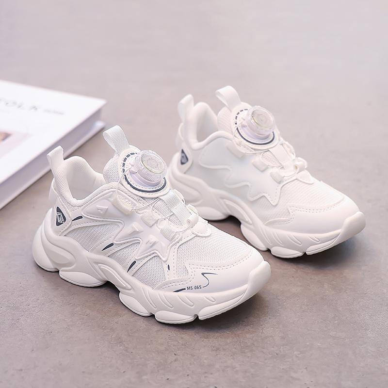 

Kids Sneakers White Trendy Boys Girls Sports Shoes Rotating Button 2025 New Children Running Shoes Basketball Mesh Comfortable 26 белый