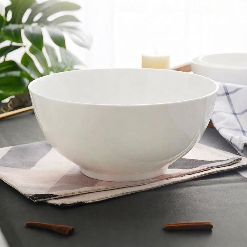 8 Inch, Plain White Bone China Big Mixing Bowl for Dinner Servies, Ceramic Dinner Salad Bowl, Japanese Ramen Noodle Bowl
