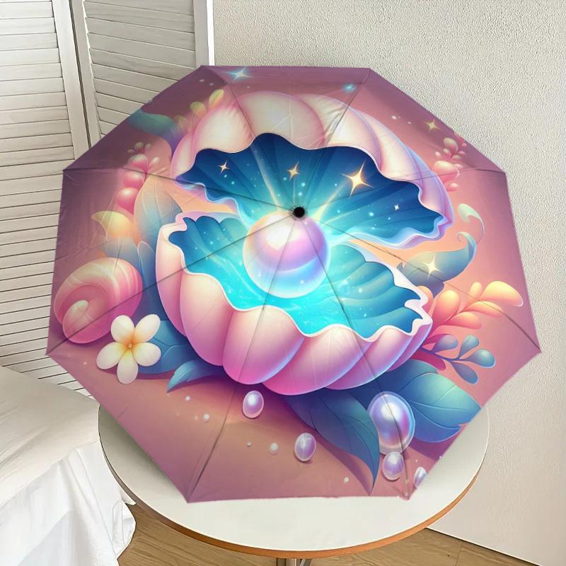 

1pc Mermaid Shell with Pearl and Flowers Umbrella with Plastic Handle,Suitable for All Seasons Home Travel Outdoor UmbrellaDD1752