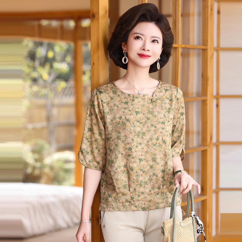 

Mom s Stylish Summer 3/4 Sleeve T-Shirt - Age-Reducing Top for Middle-Aged and Elderly Women XL 80-95 lbs жёлтый