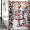Jul Rosa Snögubbe Upplyst Träd Duschdraperi, Dekorativt Duschdraperi för Badrum, Vattentätt Duschdraperi med Krokar