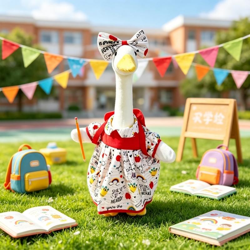 Porch Bird Statue Clothes for School-Season Decorating, Polyester Outfit with Colorful Classroom Symbols for 23 Inch Figure Displays
