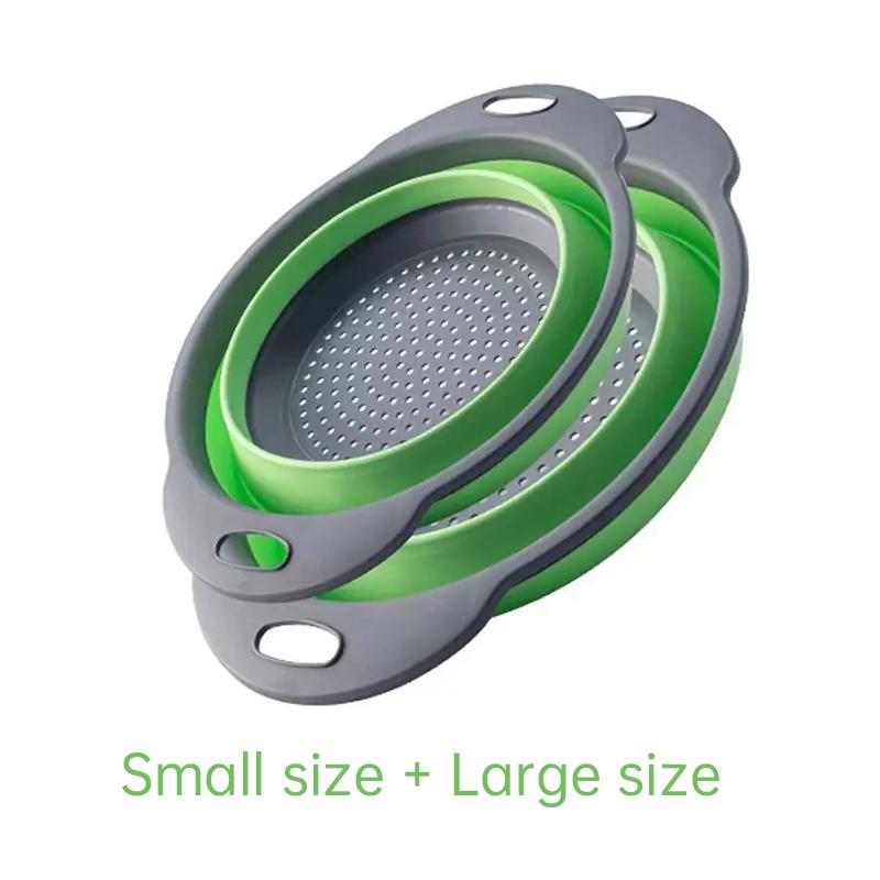 2pcs Folding Silicone Drain Basket Fruit Vegetable Washing Basket Strainer Colander Collapsible Drainer Kitchen Storage Tool