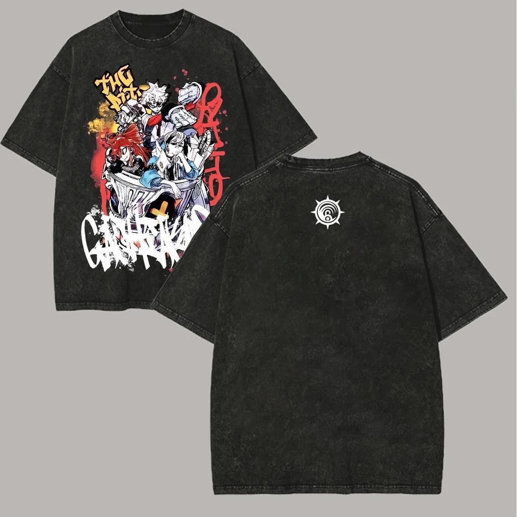 Camiseta Oversized Lavada Enjin Cleaners Gachiakuta Anime Masculina Anime Japonês Manga Feminino Masculino Roupas Lavar Roupas Hip Hop Manga Curta