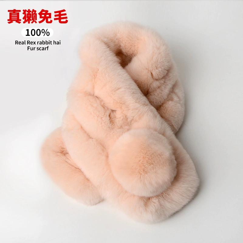 Versatile Rabbit Hair Scarf Women's Autumn and Winter Warm Real Rex Rabbit Hair Scarf Solid Color Children's Universal Thickened Hair