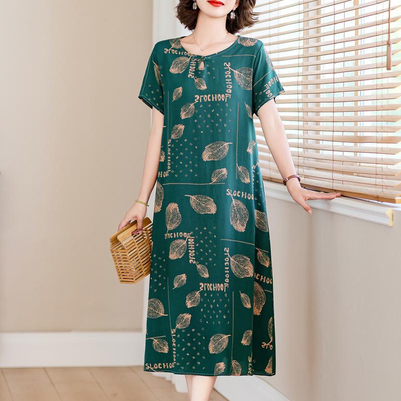 Eleganckie długie sukienki dla kobiet Plus rozmiar luźna sukienka w stylu vintage z krótkim rękawem letnia odzież damska w średnim wieku