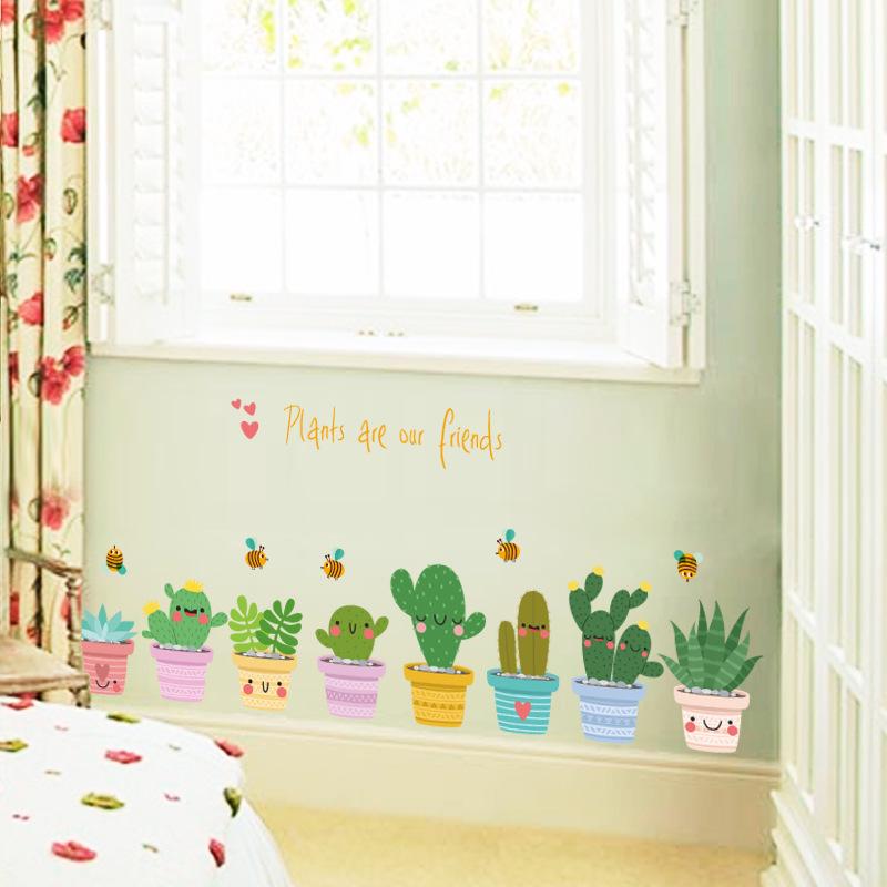 Creative Potted Plant Wall Sticker Self-Adhesive PVC Decal for Home Kitchen Cabinet Glass Window Door Decor