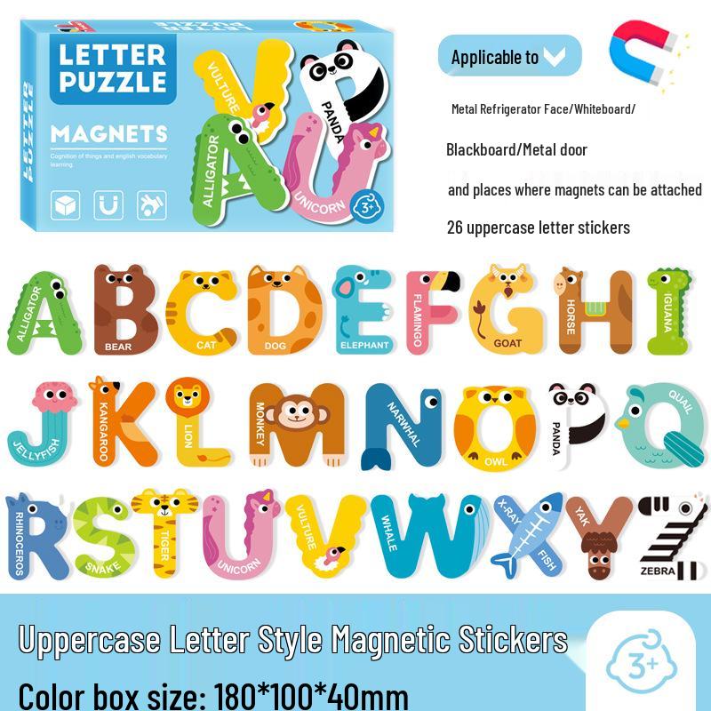 Children's Educational Magnetic Blackboard & Refrigerator Puzzle with 26 Alphabet Letters, Animal Shapes, and Numbers.