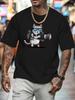 White Unisexs Tee Photographer Cat Cartoon Print Crew Neck Cotton Short Sleeve Fashion Male Street Summer Soft Daily Casual Wear