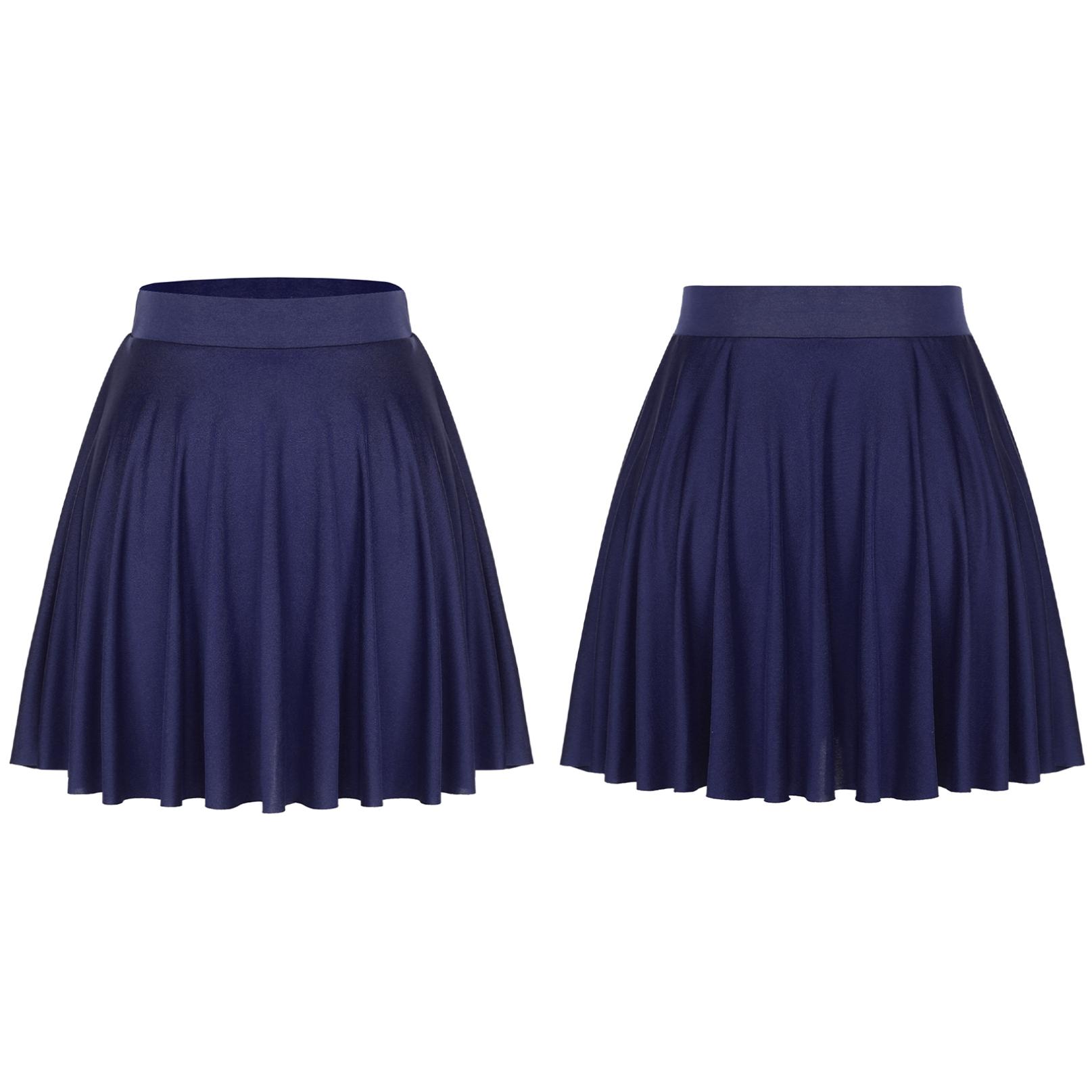 

Жіночі плісировані міні-спідниці А-силуету Еластичні розкльошені спідниці Танцювальний одяг Однотонна спідниця Спортивний одяг One Size темно-синього кольору