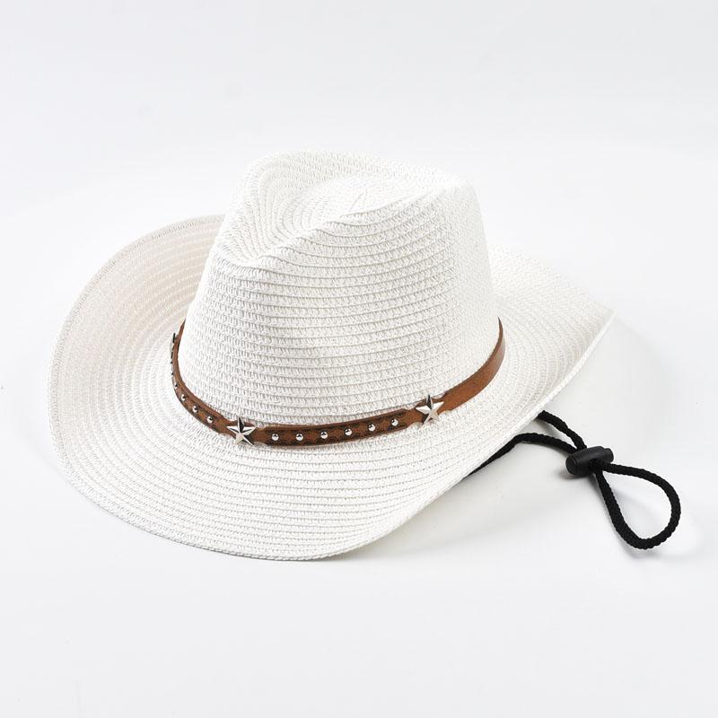 Womens Straw Western Cowboy Hat Foldable Wide Brim Summer Sun Hats Outdoor Vacation Beach Cowgirl Hat