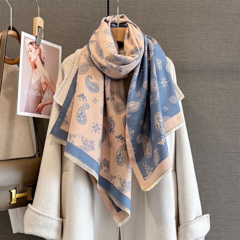 Herbst und Winter neuer vielseitiger hochwertiger Vollprint Kaschu-Jacquard-Schal Damen verdickter warmer Fransen-Schal