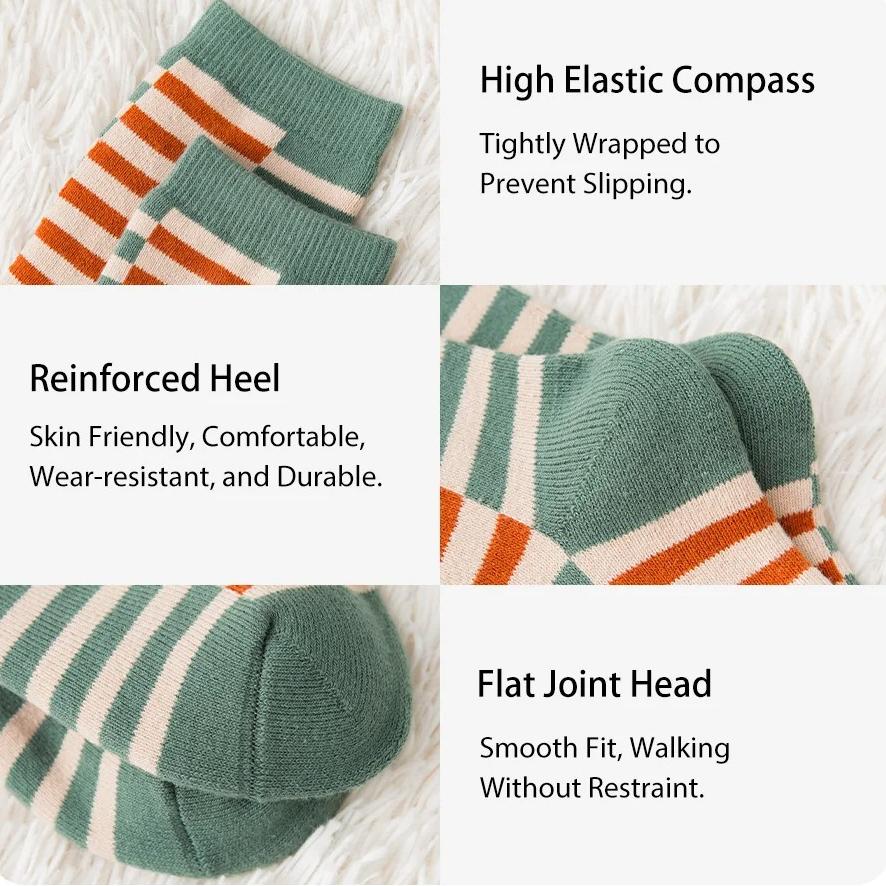 6 Pairs of Women's Autumn and Winter Cartoon Cute Flower Checkered Striped Sweet College Style Thick and Warm Looped Socks