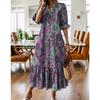 Abito Lungo A-line Lento Stampato a Manica Corta Moda Estiva Elegante Vintage A-line Lento Bohe Abiti Femminili 2026 Abbigliamento Semplice Casual