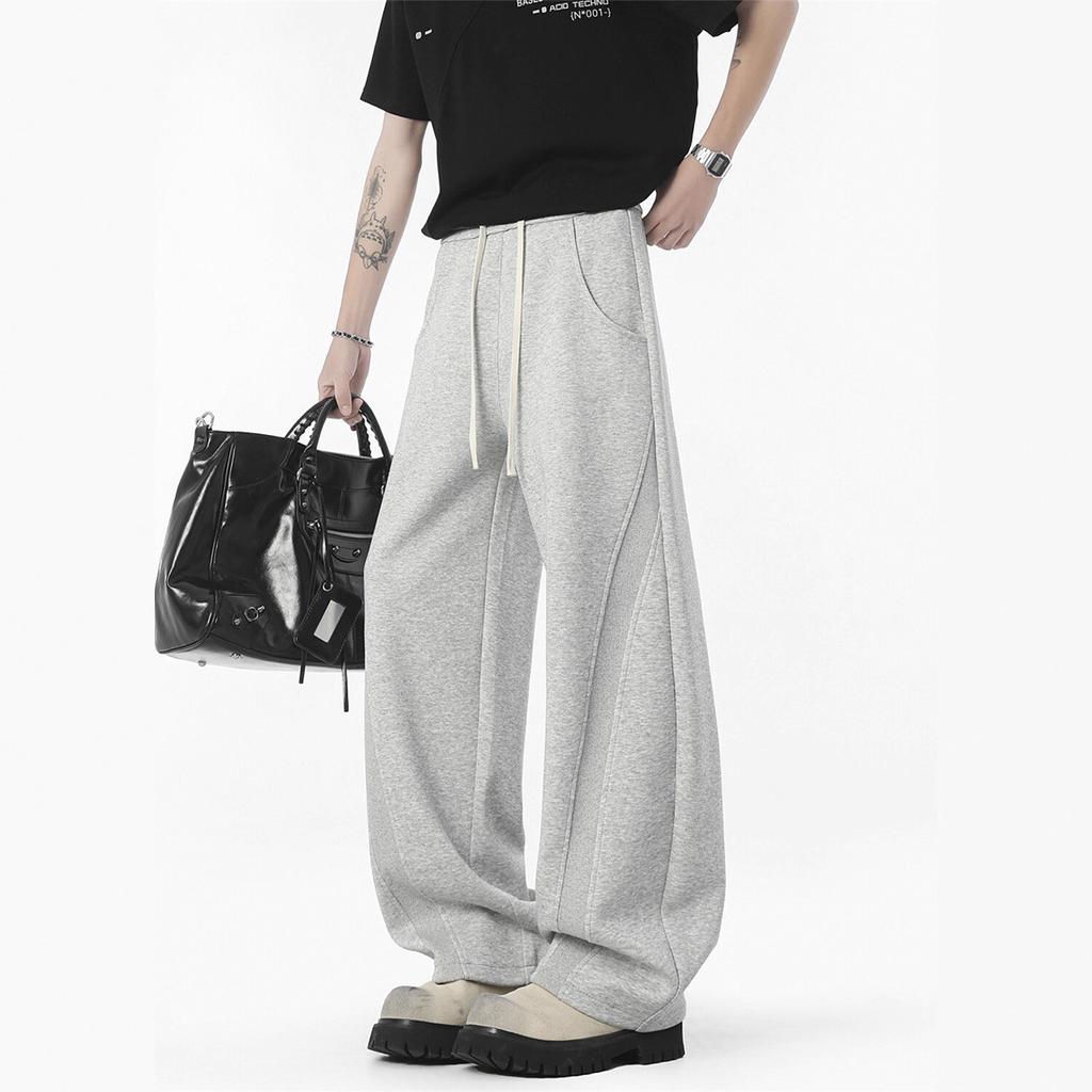 Spring and Autumn American Deconstruction Solid Color Scimitar Sweatpants Men's Cleanfit Loose Straight Versatile Wide-leg Pants