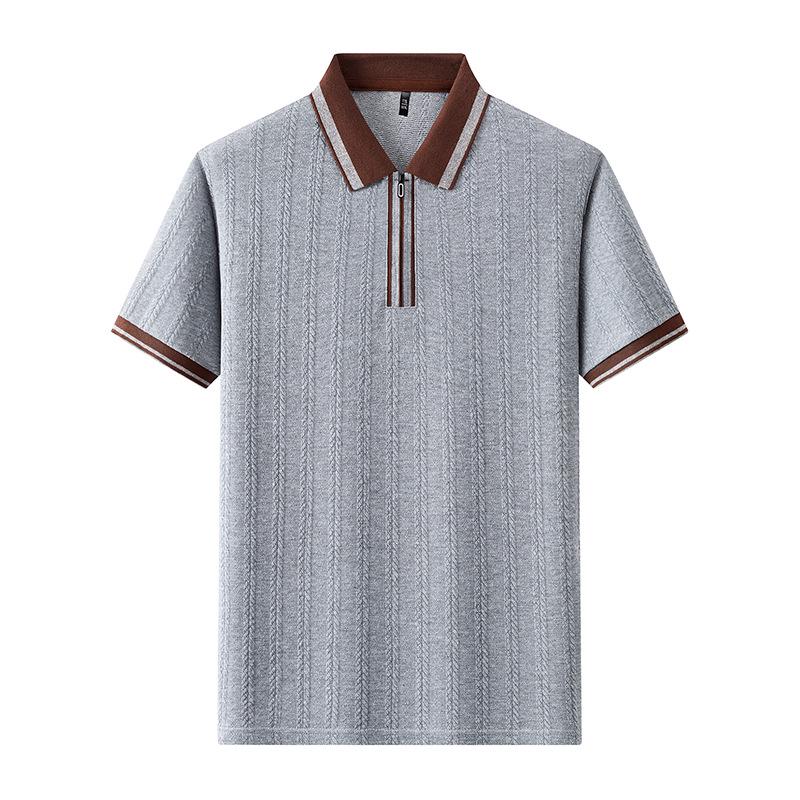 Men's Hipster Striped Knit Shirt - Short-Sleeve Lapel T-Shirt Top